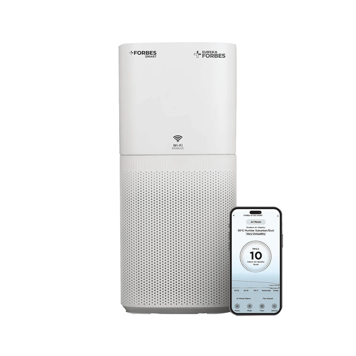 Forbes Smart 500 Surround 360° Air Purifier True HEPA H13 Filter 4 Stage Purification Up to 670 Sq. Ft. Coverage Area, White