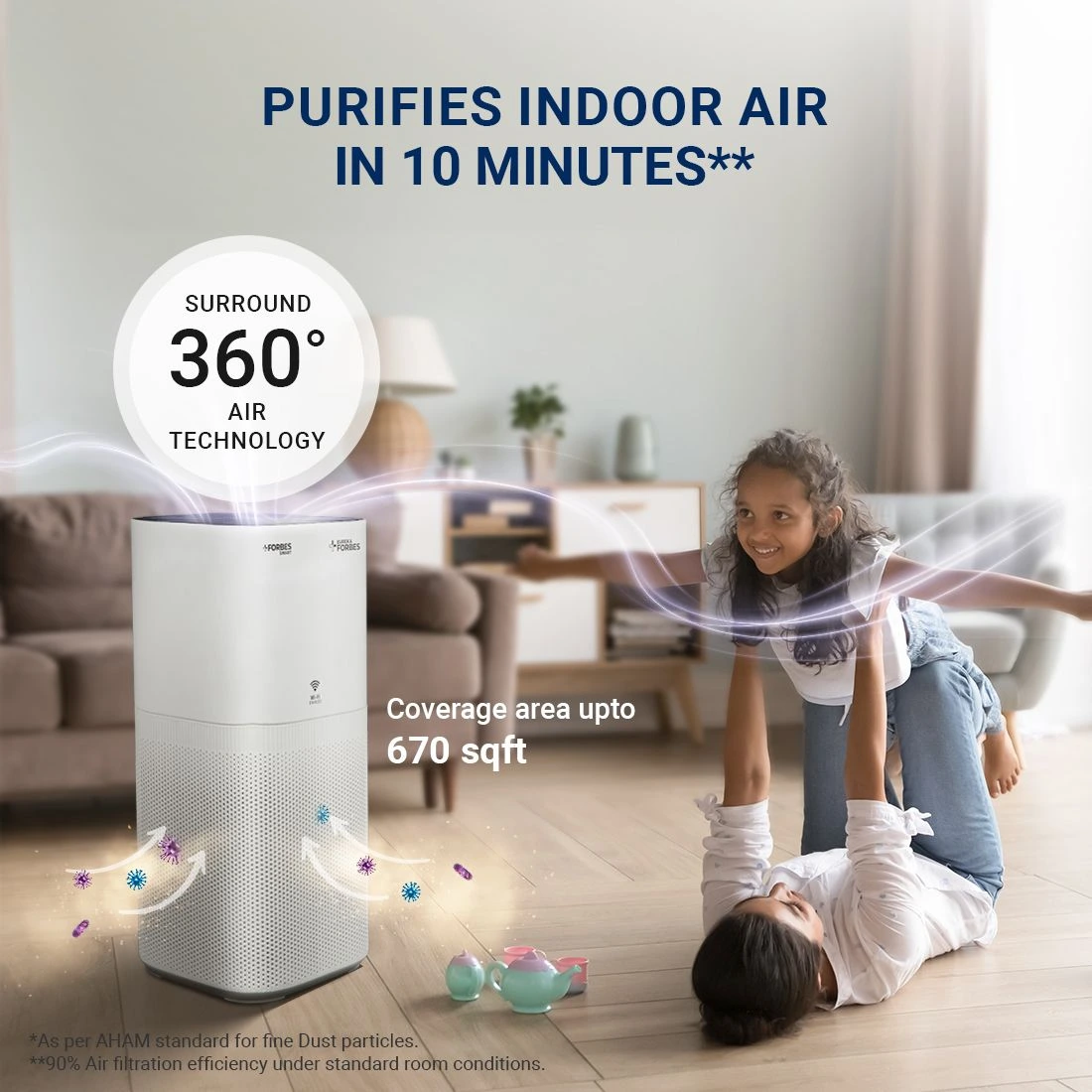 Forbes Smart 500 Surround 360° Air Purifier True HEPA H13 Filter 4 Stage Purification Up to 670 Sq. Ft. Coverage Area, White