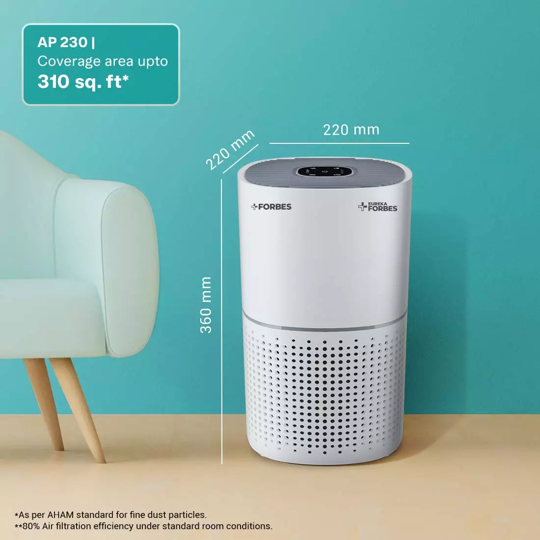 Forbes 230 Surround 360° Air Purifier True HEPA H13 Filter 4 Stage Purification Up to 310 Sq. Ft. Coverage Area, White