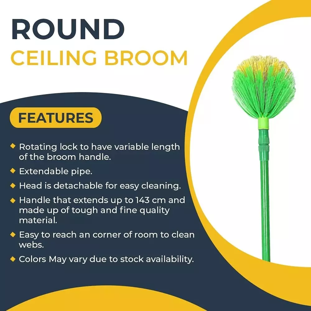 GENERIC Round Ceiling Broom Color May Vary Extendable Size Upto 143 cm Plastic and Metal Body, (Pack of 2)