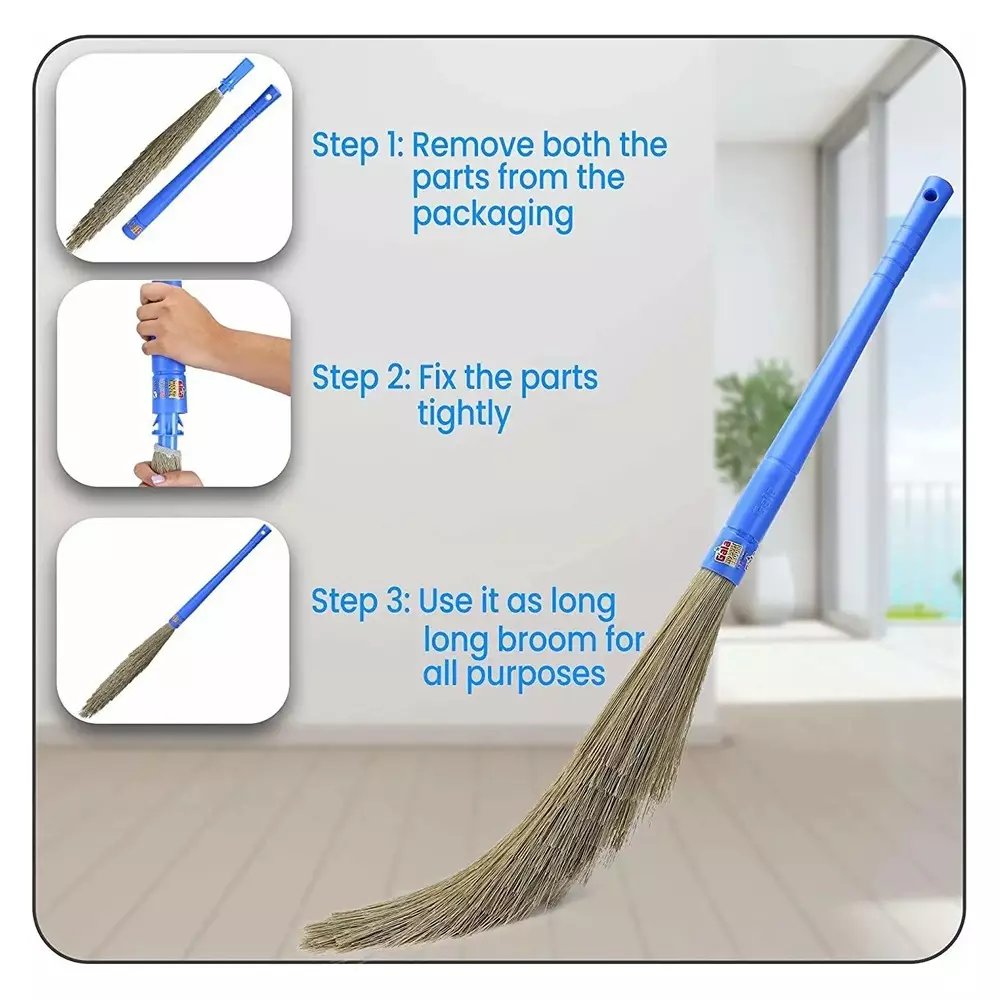 Gala Modular No Dust Broom XL Size Blue Plastic Brush & Handle Material Plastic 64.5 cm for Home & Office Use, (Pack of 4 Pcs)