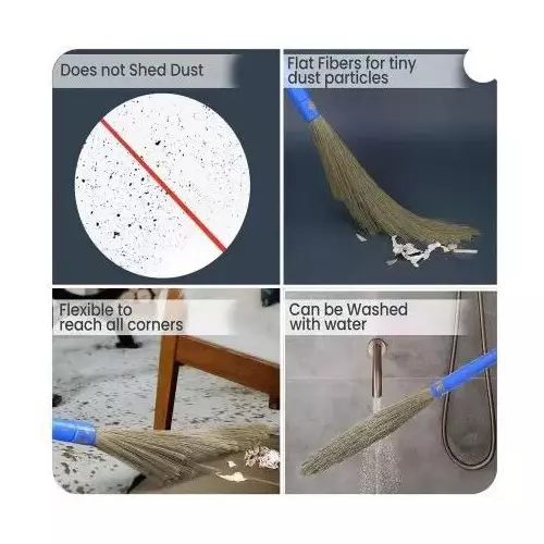 Gala No Dust Broom XL Size Blue Fiber Brush Material Plastic Handle Material 100 cm for Home & Office Use, (Pack of 4 Pcs)