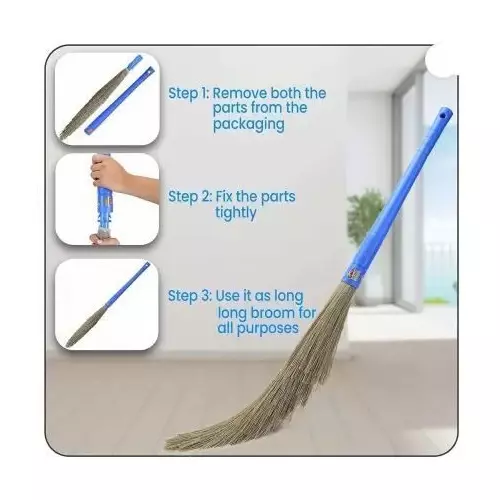 Gala No Dust Broom XL Size Blue Fiber Brush Material Plastic Handle Material 100 cm for Home & Office Use, (Pack of 4 Pcs)