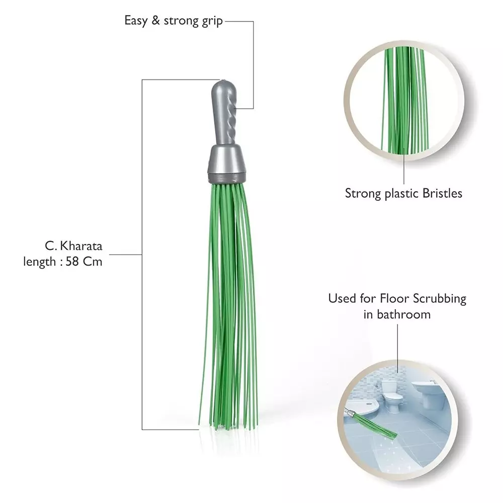 Gala Chandra Kharata Broom Green & Silver Plastic Brush & Handle Material for Home & Office Use