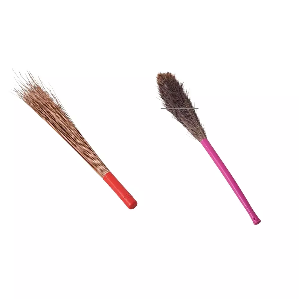Dr. Marwin 1 Hard & 1 Soft Broom Stick Combo Multicolor Meduim for Home, School & Hospitals (Pack of 2 Pcs)
