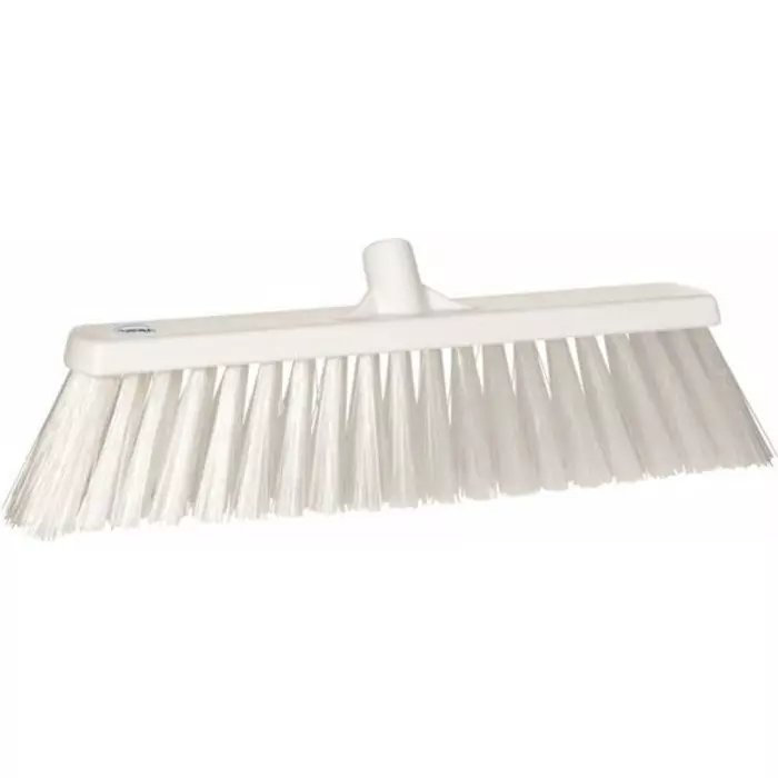 VIKAN Broom White With Polyester, Polypropylene & Stainless Steel Bristles for Food Industry Wet Floors, 29209