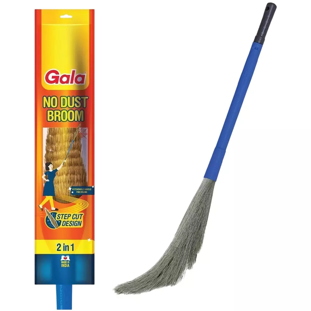 gala No Dust Broom With Extendable Long Handle Grass Plastic Multicolor, G-164153