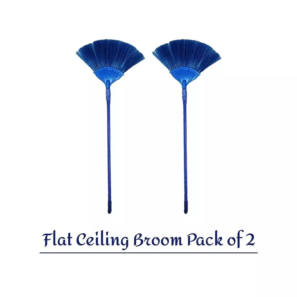 GENERIC Flat Ceiling Broom Color May Vary Extendable Size Upto 170 cm Plastic and Metal Body, (Pack of 2)