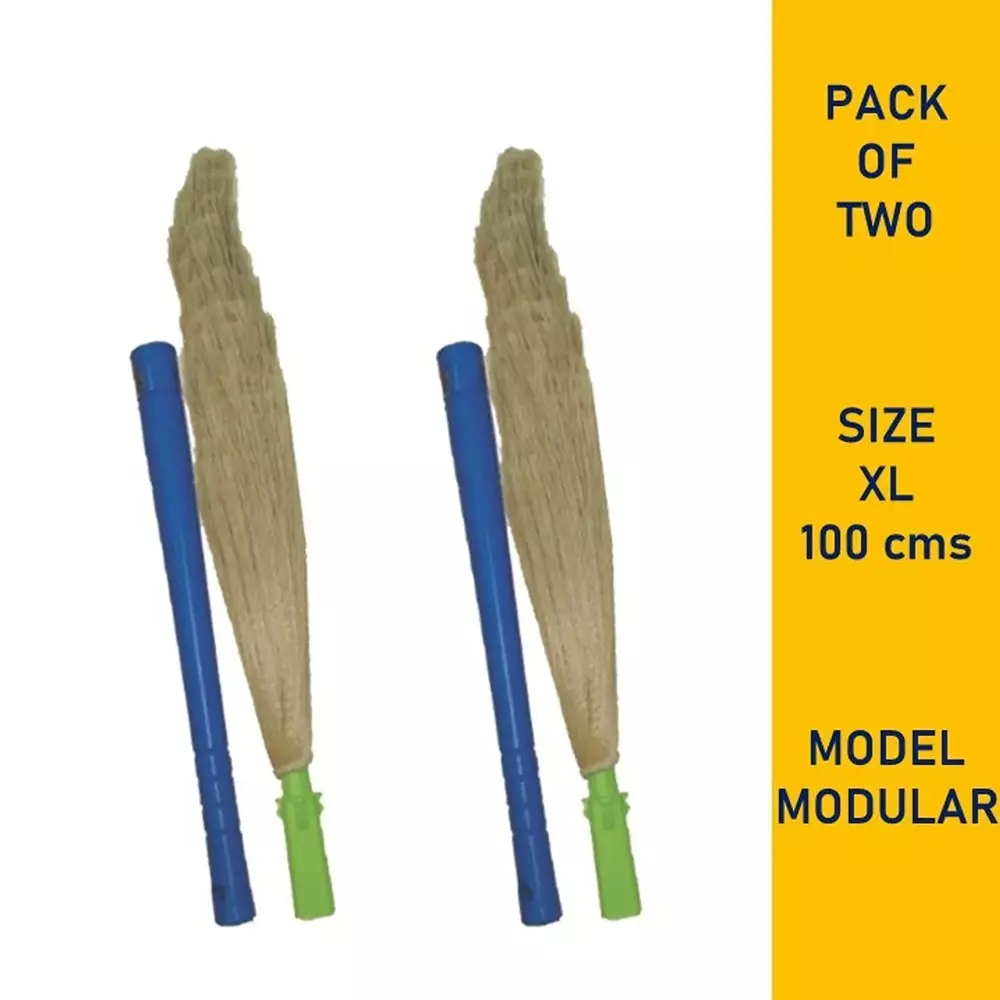 Gala Modular No Dust Broom XL Size Blue Fiber Brush Material Plastic Handle Material 100 cm for Home & Office Use, (Pack of 2 Pcs)