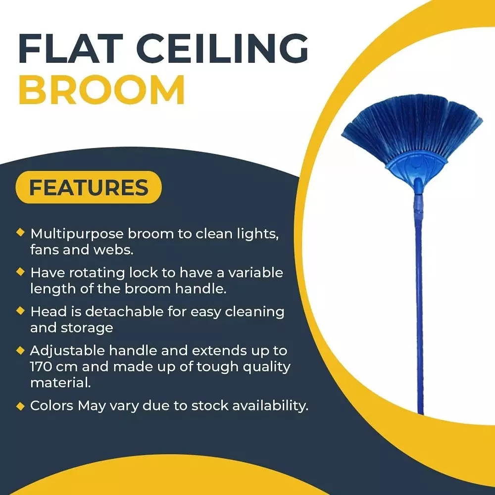 GENERIC Flat Ceiling Broom Color May Vary Extendable Size Upto 170 cm Plastic and Metal Body, (Pack of 5)