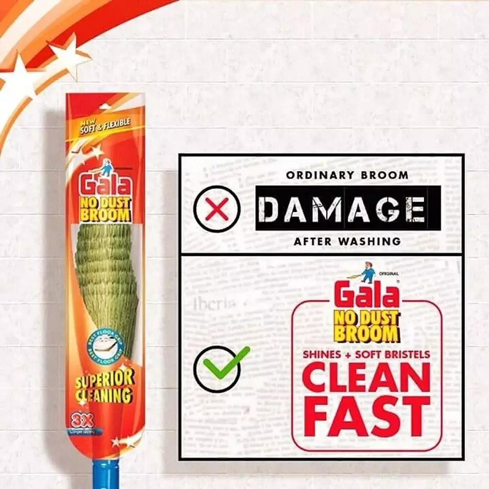 Gala Modular No Dust Broom XL Size Blue Fiber Brush Material Plastic Handle Material 100 cm for Home & Office Use