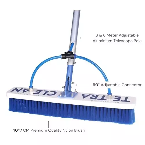 TetraClean Solar Panel Cleaning Brush Soft Nylon Bristles with Aluminium Handle Blue 3 m Long