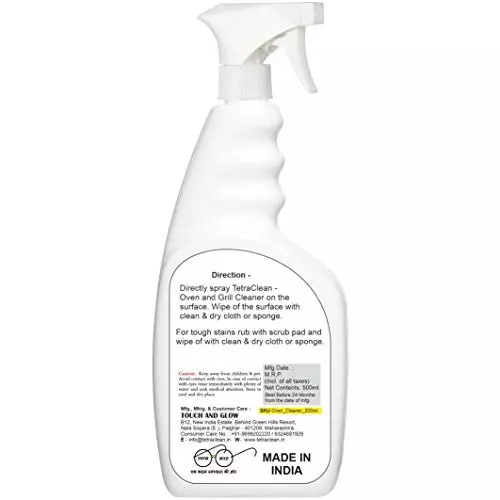 TetraClean Oven & Grill Cleaner and De-Greaser 500 ml Unscented Non-Corrosive, Eco-Friendly for For Home & Commercial Use