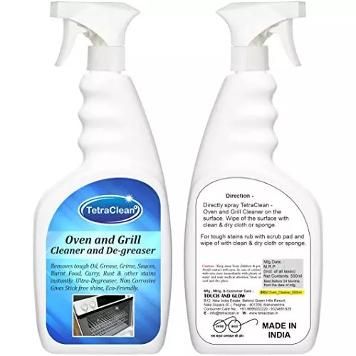 TetraClean Oven & Grill Cleaner and De-Greaser 500 ml Unscented Non-Corrosive, Eco-Friendly for For Home & Commercial Use