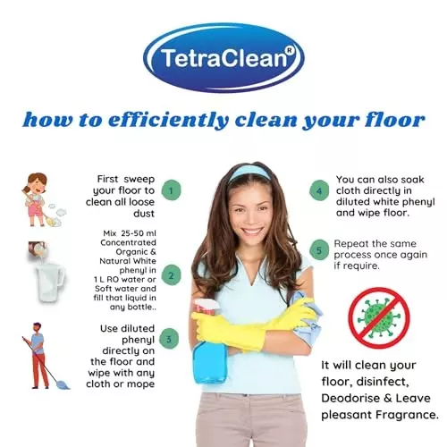 TetraClean Phenyl Concentrate Disinfectant and Washroom Floor Stain Remover 1 L Rose Scent Acid Free Biodegradable