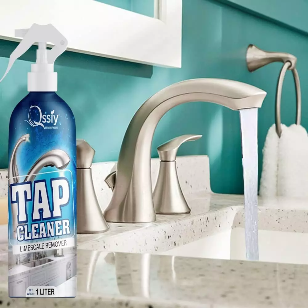 Qssiy Bathroom Tap Cleaner Liquid Spray 1 L Lemon Scent Stainless Steel For Bathroom Taps, Washbasins, Floor Tiles