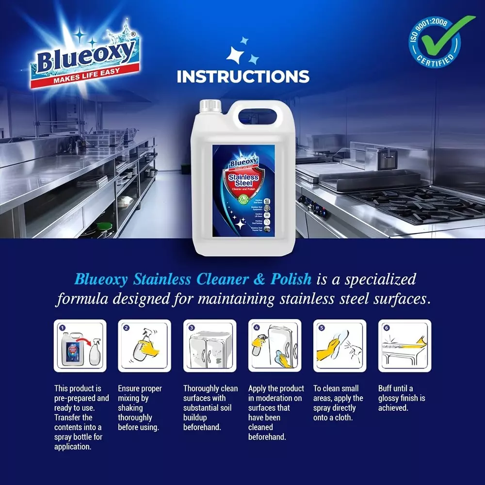 BLUEOXY Inox Cleaner & Polish 5 L Capacity Unscented For Stainless Steel Products (Pack of 2)