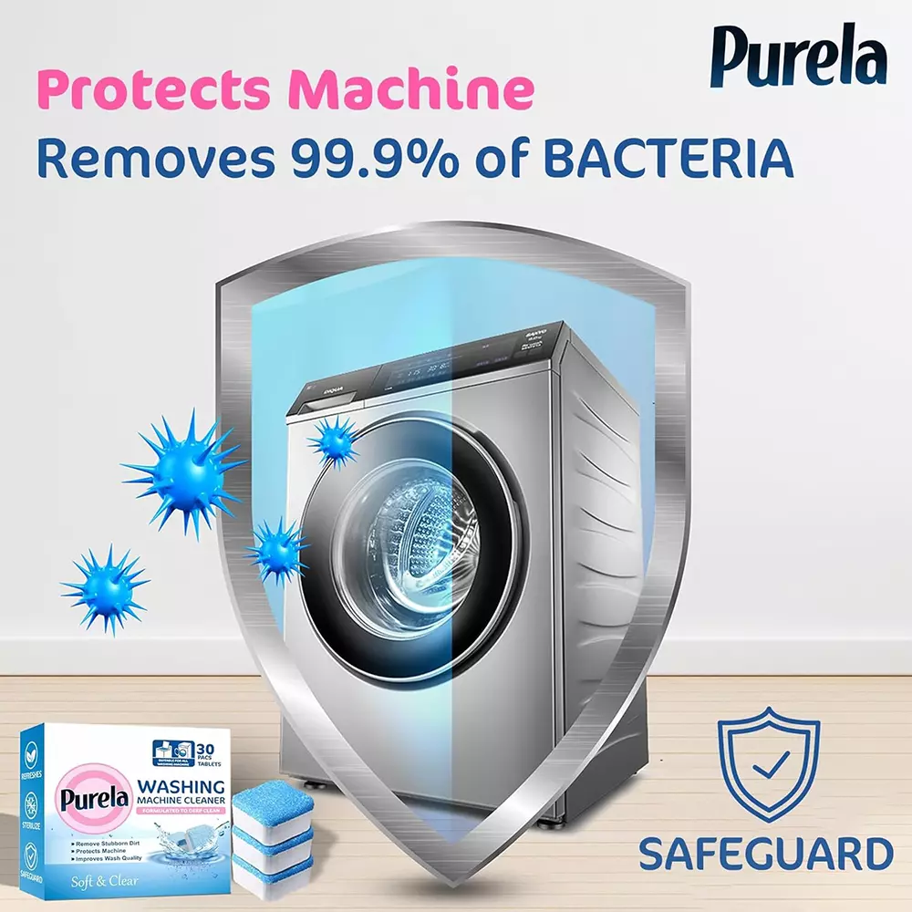 Purela Washing Machine Cleaner 30 Pcs Tablet Per Pack Fresh Scent Cruelty Free For All Washing Machine Front Load and Top Load (Pack of 3)