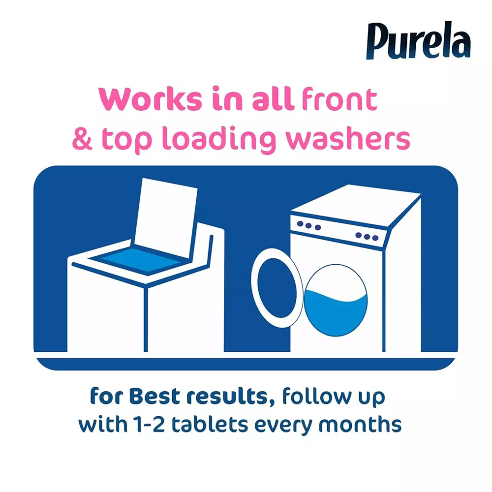 Purela Washing Machine Cleaner 30 Pcs Tablet Per Pack Fresh Scent Cruelty Free For All Washing Machine Front Load and Top Load (Pack of 3)