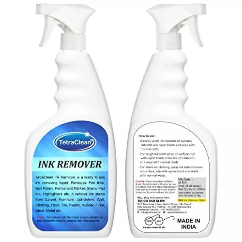 TetraClean Pen Ink and Marker Stain Remover 500 ml High Efficiency Non-Toxic for Carpet, Upholstery, Clothing, Wall and More