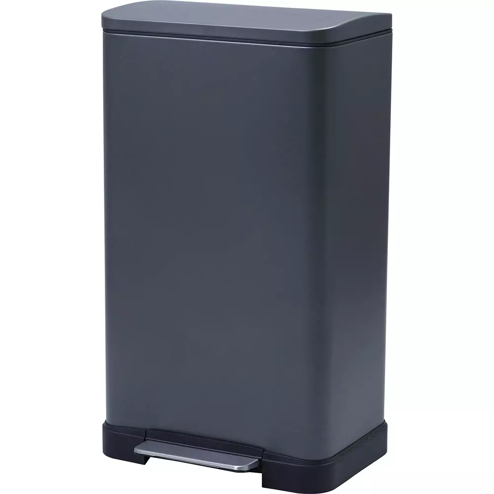 MonotaRO Stainless Steel Square Pedal-Operated Trash Can With Soft-Close Function Titanium Gray, 45L