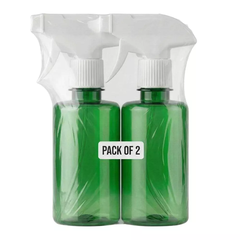 PrettyBUYERS 250 ml Empty Spray Bottle Green Color with 28 mm White Trigger (Pack of 2 Pcs)
