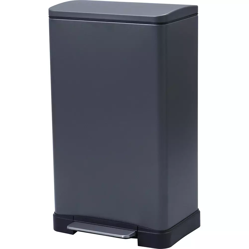 MonotaRO Stainless Steel Square Pedal-Operated Trash Can With Soft-Close Function Titanium Gray, 30L