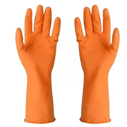 GENERIC Rubber Hand Gloves Rubber / Latex Reusable Orange for Cleaning Large Size (Pack of 10 Pair)