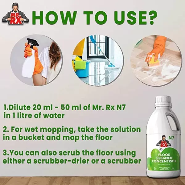 Mr. RX N7 Floor Concentrate Cleaner 1 L Bottle Liquid Fresh for Tile, Marble & Vinyl Flooring