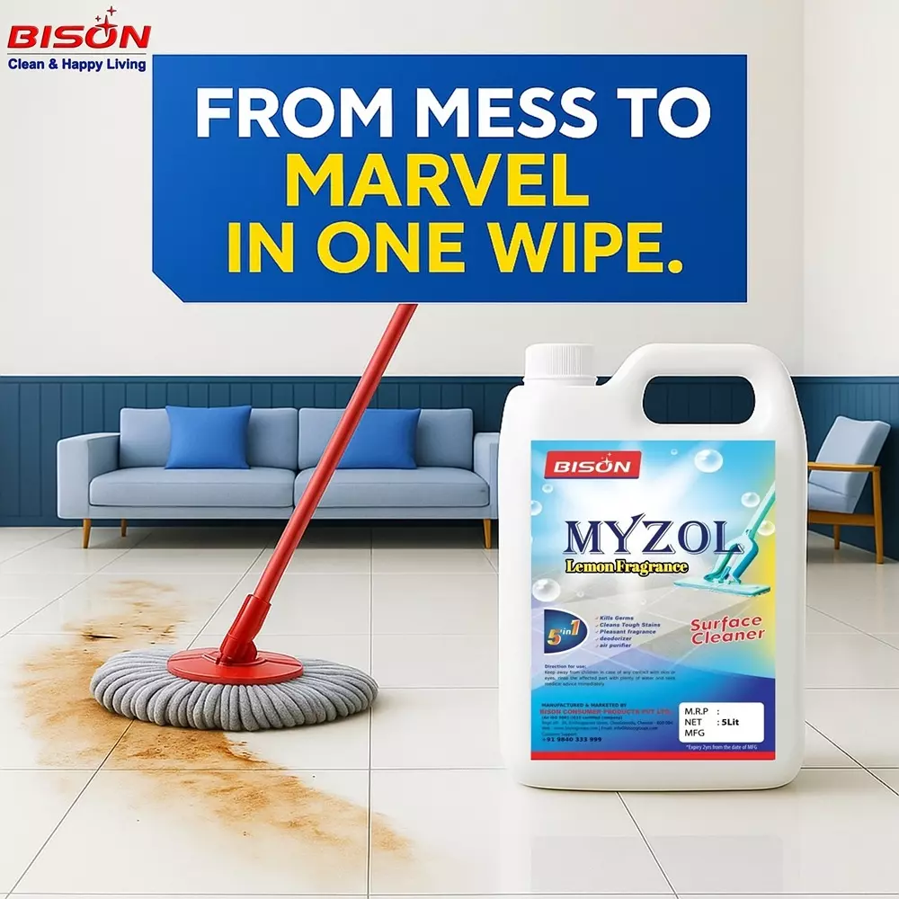 Bison Myzol Floor Cleaner Liquid Lemon 5 L Can for Floors Cleaning