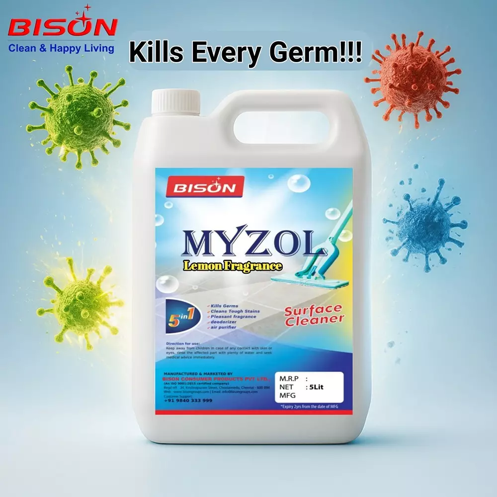 Bison Myzol Floor Cleaner Liquid Lemon 5 L Can for Floors Cleaning
