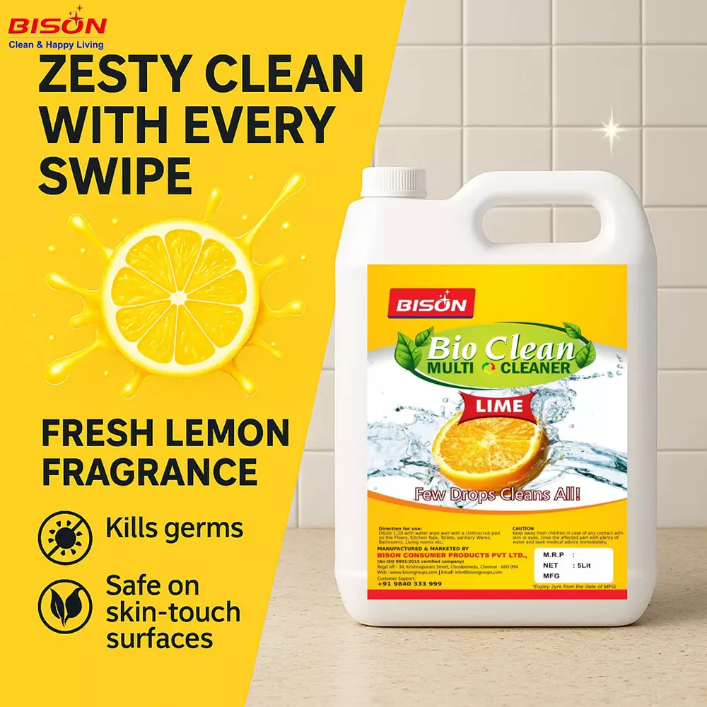 Bison Bio Clean Multi Cleaner Liquid Lemon 5 L Can for Floors Cleaning