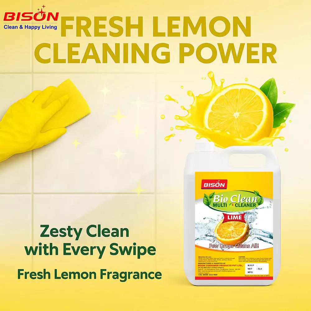 Bison Bio Clean Multi Cleaner Liquid Lemon 5 L Can for Floors Cleaning