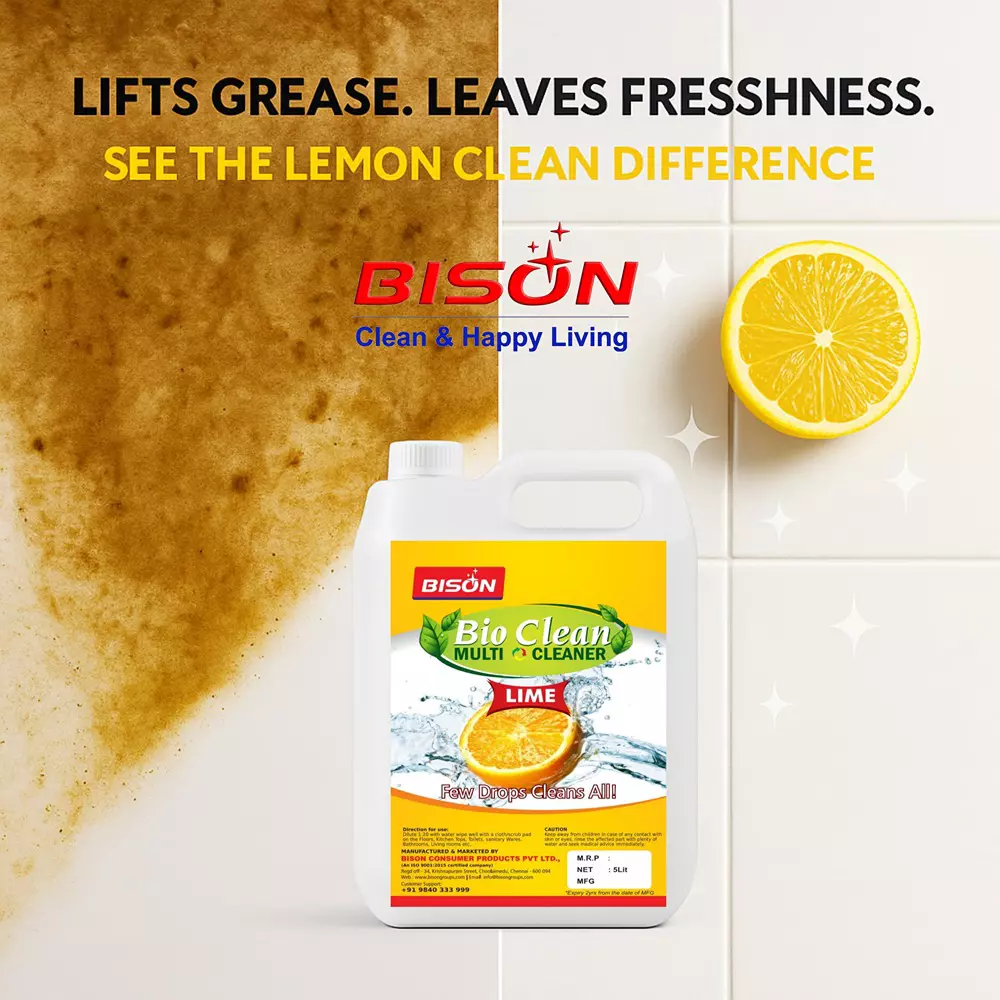 Bison Bio Clean Multi Cleaner Liquid Lemon 5 L Can for Floors Cleaning