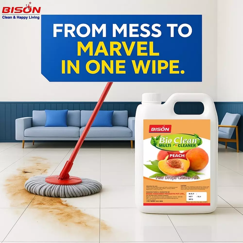 Bison Bio Clean Multi Cleaner Liquid Peach 5 L Can for Floors Cleaning