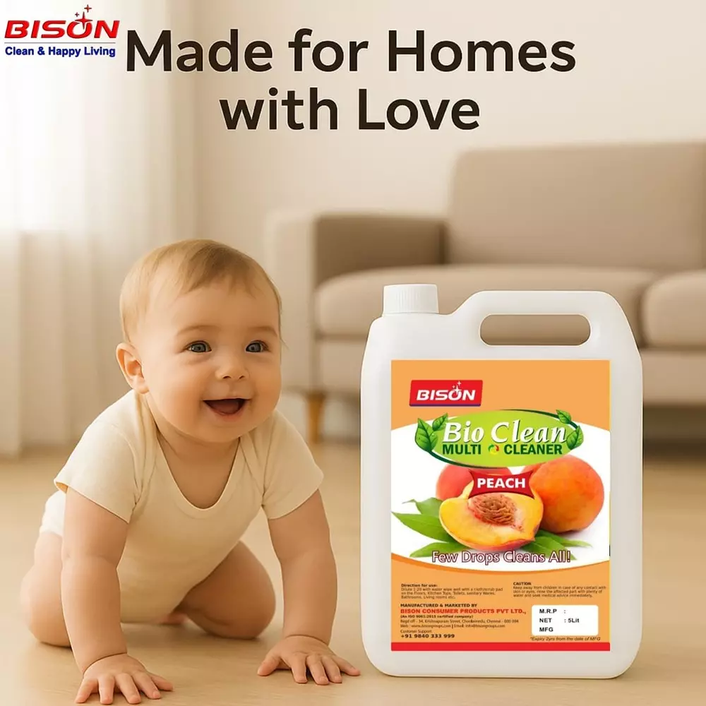 Bison Bio Clean Multi Cleaner Liquid Peach 5 L Can for Floors Cleaning
