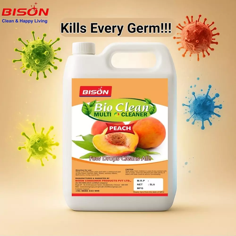 Bison Bio Clean Multi Cleaner Liquid Peach 5 L Can for Floors Cleaning