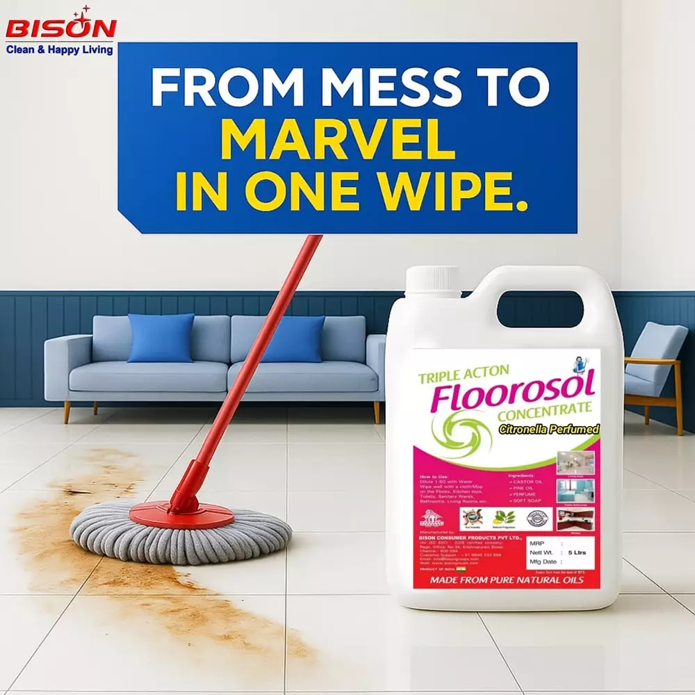 Bison Floorosol Concentrate Floor Cleaner Liquid Citronella 5 L Can for Floors Cleaning