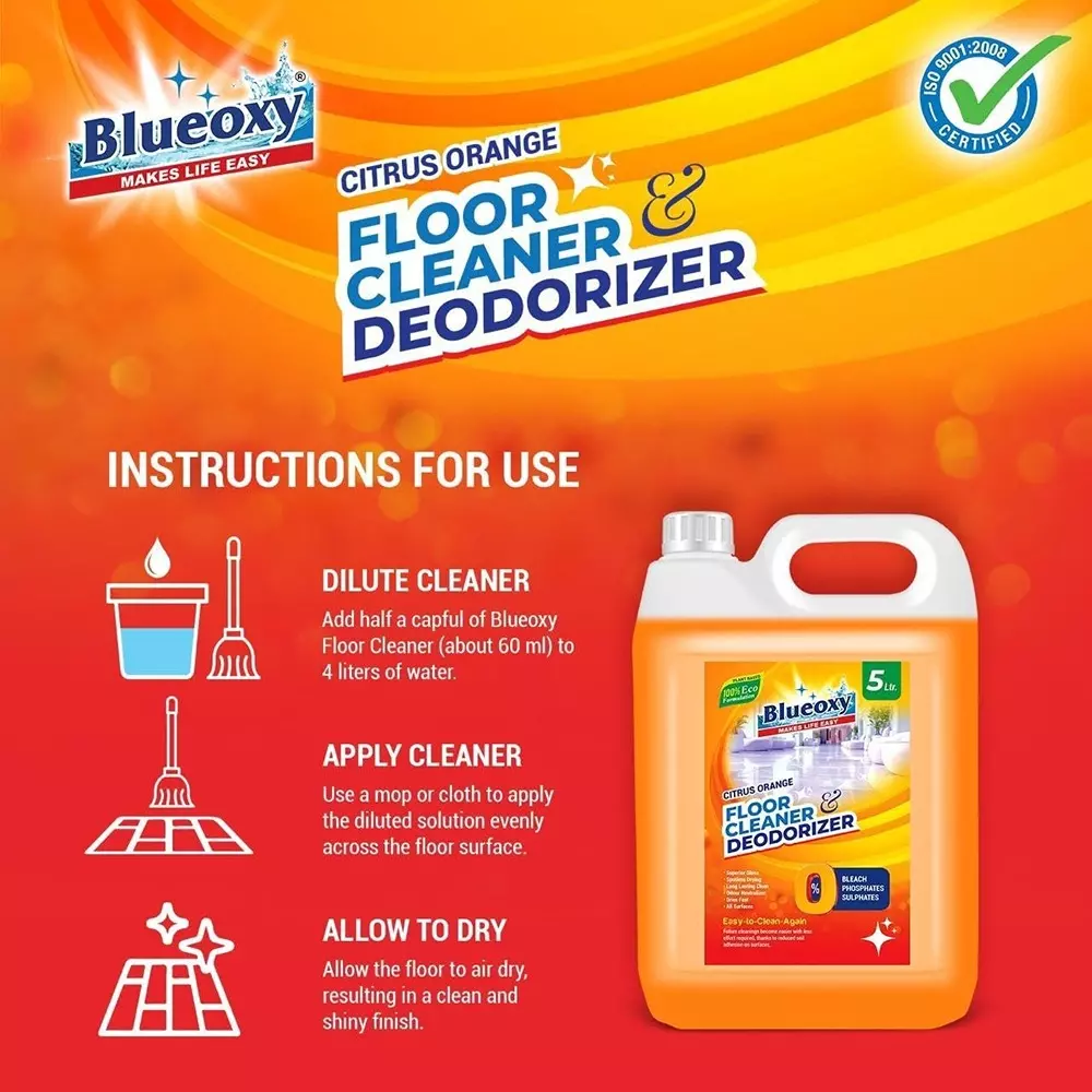 BLUEOXY Floor Cleaner & Deodorizer 5 L Citrus Orange Fragrance (Pack of 2)
