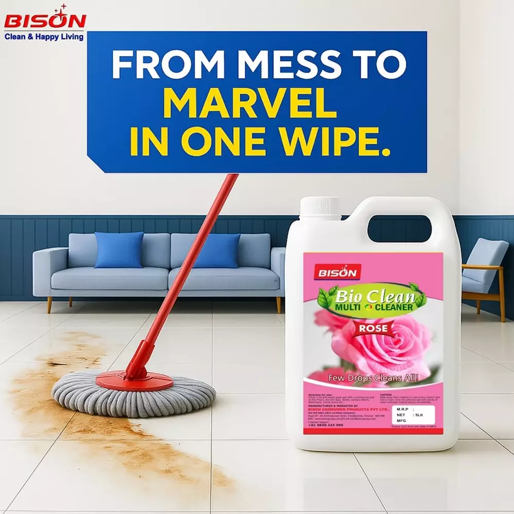 Bison Bio Clean Multi Cleaner Liquid Rose 5 L Can for Floors Cleaning