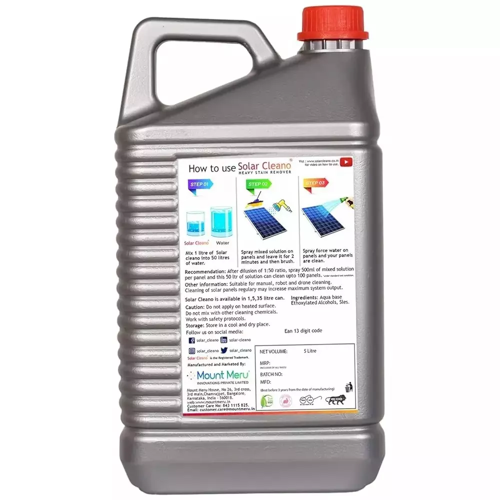Solar Cleano 5 L Stain Remover Delusion Ratio 1:50 Cleans Upto 500 Panels (Pack of 4)