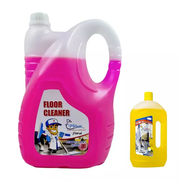 Dr. Marwin Floor Cleaner Phenyl Combo Yellow & Pink (5 L Can - Rose + 500 ml Bottle - Citrus) Citrus & Rose for Home, School & Hospitals