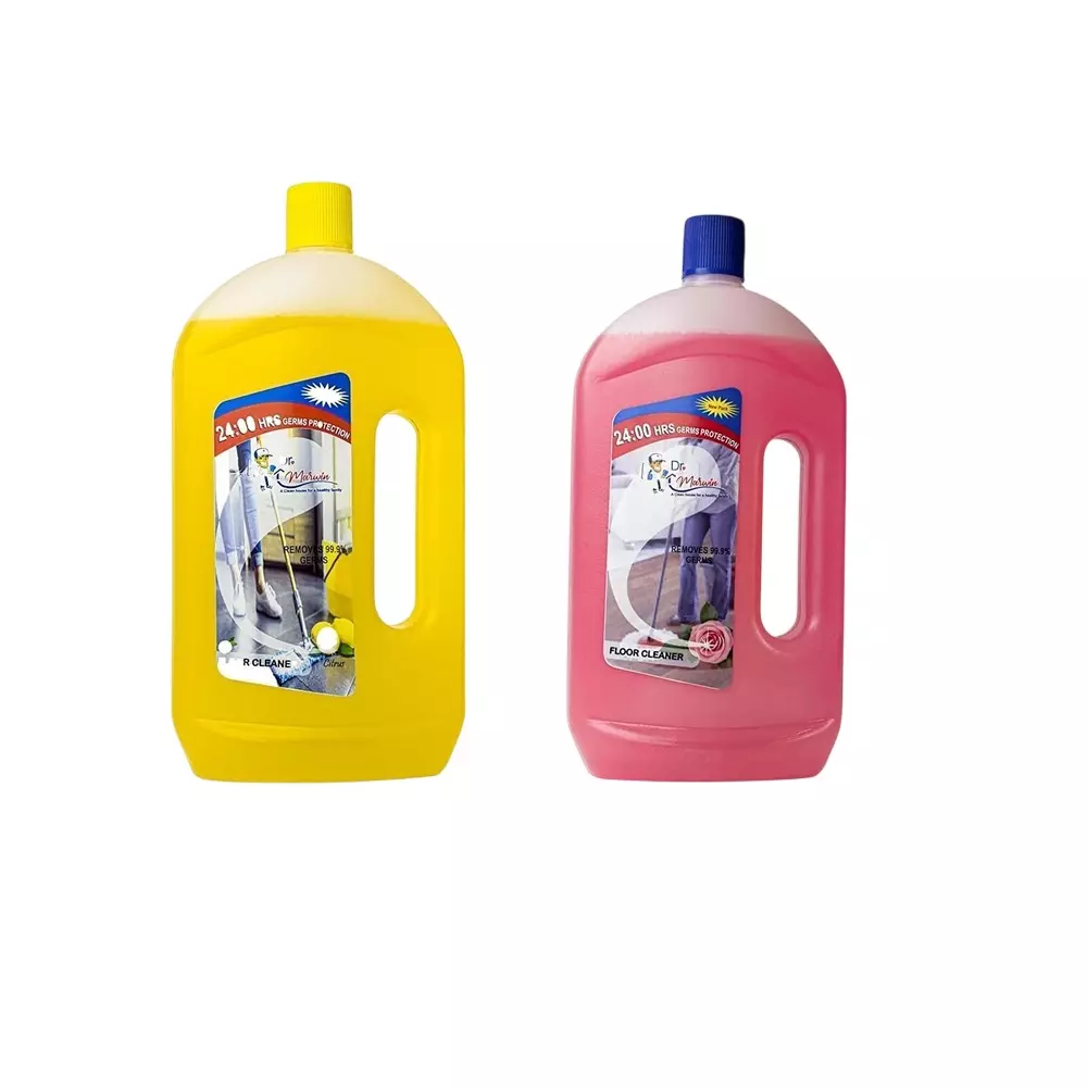 Dr. Marwin Floor Cleaner Phenyl Combo Yellow & Pink (1 L Bottle - Rose + 1 L Bottle - Citrus) Citrus & Rose for Home, School & Hospitals