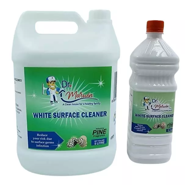 Dr. Marwin Phenyl Combo White (5 L Can + 1 L Bottle) Pine for Home, School & Hospitals