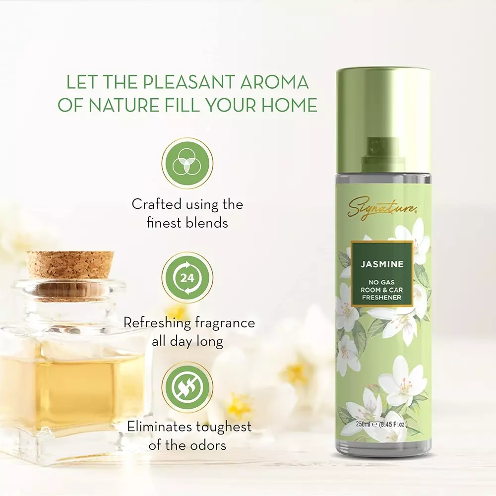 Signature Air Freshener Spray Jasmine 250 ml Bottle liquid Form for Rooms, Cars & Bathrooms, FG000715 (Pack of 3 Pcs)