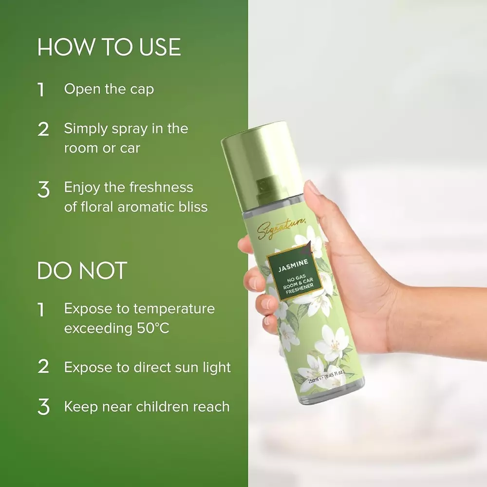 Signature Air Freshener Spray Jasmine 250 ml Bottle liquid Form for Rooms, Cars & Bathrooms, FG000715 (Pack of 3 Pcs)