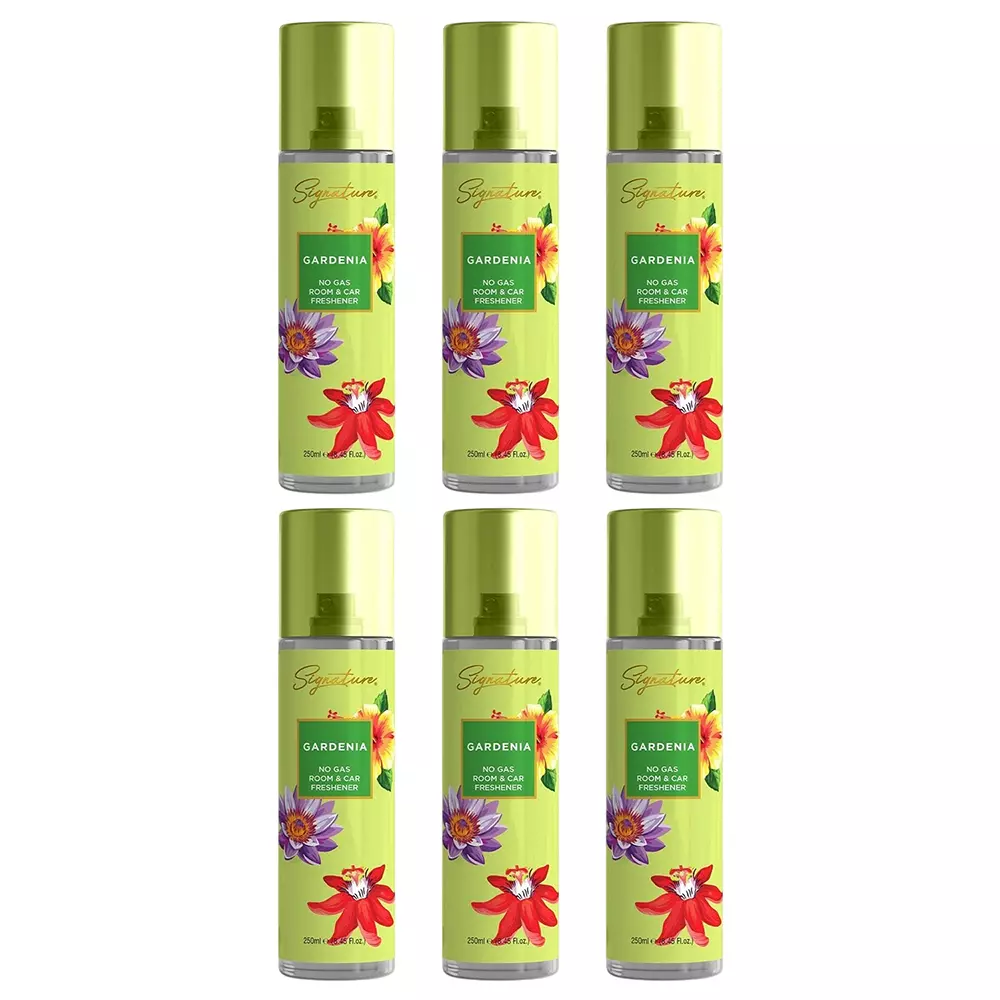 Signature Air Freshener Spray Gardenia 250 ml Bottle liquid Form for Rooms, Cars & Bathrooms, FG000711 (Pack of 6 Pcs)