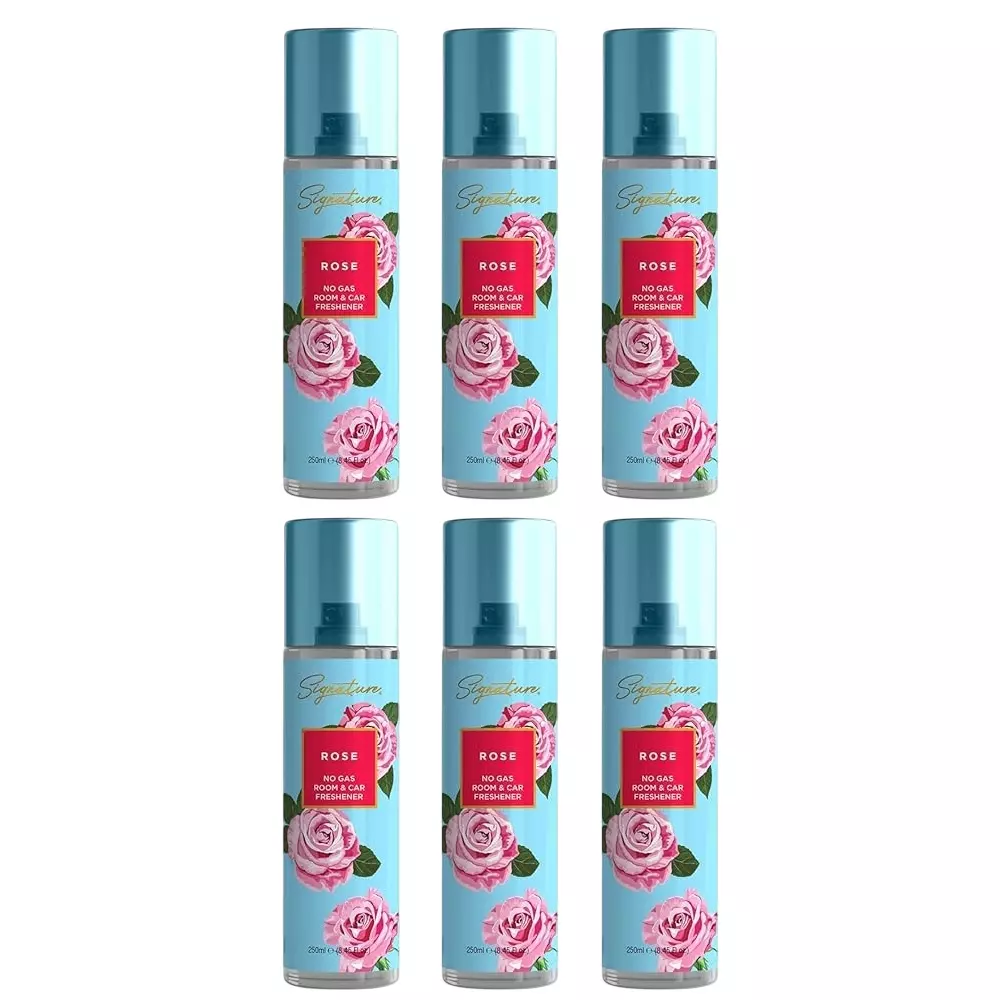 Signature Air Freshener Spray Rose 250 ml Bottle liquid Form for Rooms, Cars & Bathrooms, FG000712 (Pack of 6 Pcs)