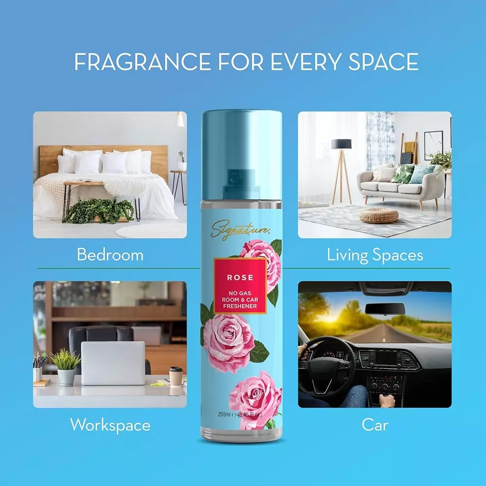Signature Air Freshener Spray Rose 250 ml Bottle liquid Form for Rooms, Cars & Bathrooms, FG000712 (Pack of 6 Pcs)