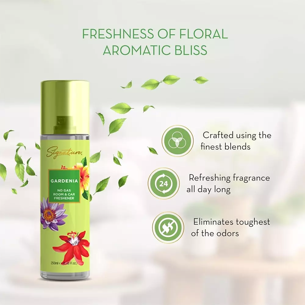 Signature Air Freshener Spray Gardenia 250 ml Bottle liquid Form for Rooms, Cars & Bathrooms, FG000711 (Pack of 3 Pcs)